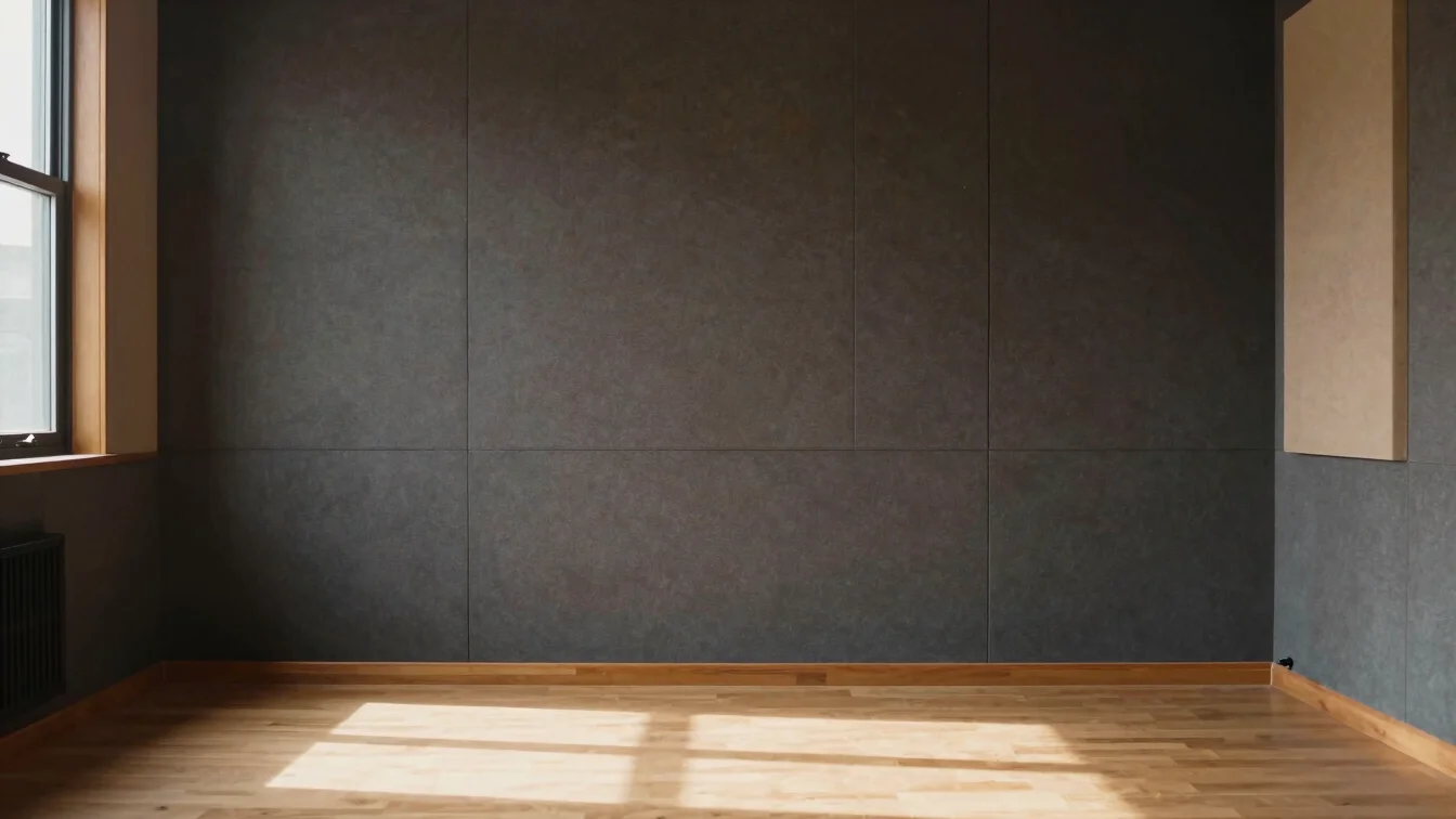 Atmospheric editorial shot of a quiet listening room with acousti